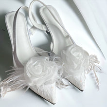 Load image into Gallery viewer, Organza Rose Fabric Flower Feather Shoes Clips, Handmade Decor 