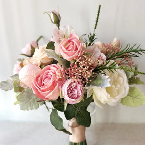 Coral and pink wedding bouquet, peony and English roses bridal banquet